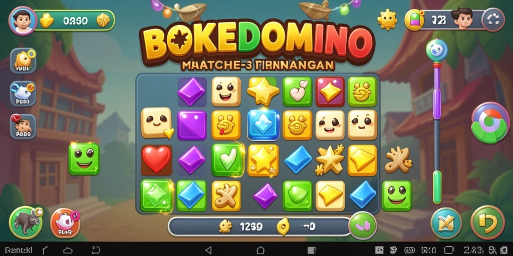 Screenshot dari gameplay BOKEDOMINO yang penuh warna.