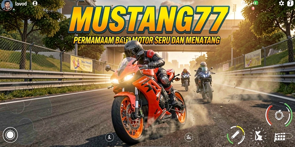 Tampilan gameplay seru dari MUSTANG77 dengan balapan motor yang mendebarkan.
