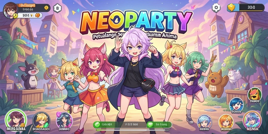 Tampilan menakjubkan dari gameplay NEOPARTY yang penuh warna.
