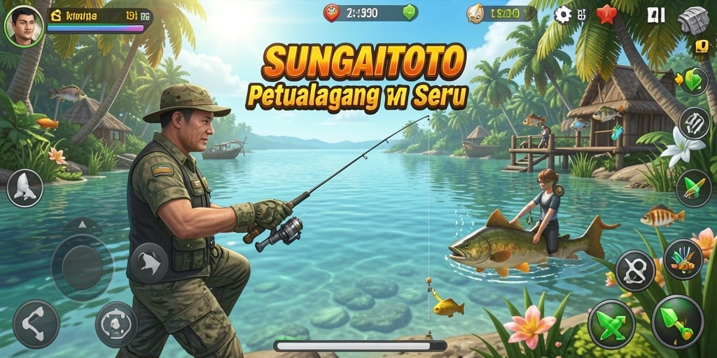 Tampilan gameplay SUNGAITOTO dengan aksi memancing yang mendebarkan.